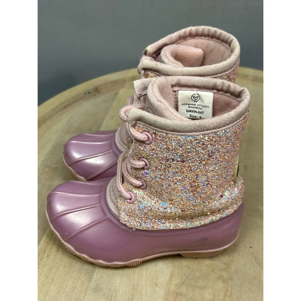 Adrienne Vittadini Bambini Boots Girls Size 6 Glitter Duck Rain Winter Shoes‎